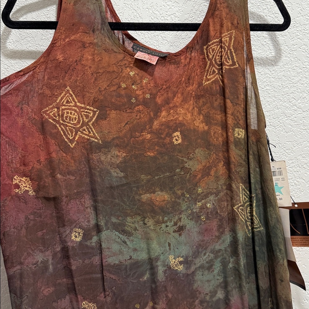 Rare Carole Little Vintage 90s Boho Art Tank Top NWT Size 12 Earth Tone Abstract